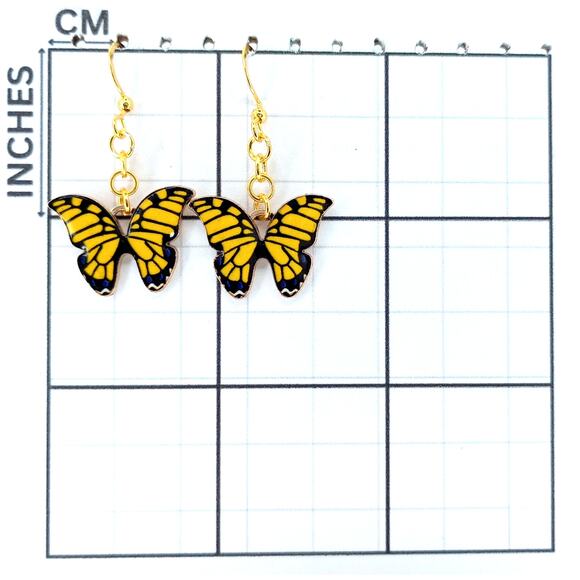 Yellow and Black Whimsical Butterfly Dangle Earrings – Spring Summer Jewelry - Picture 3 of 4